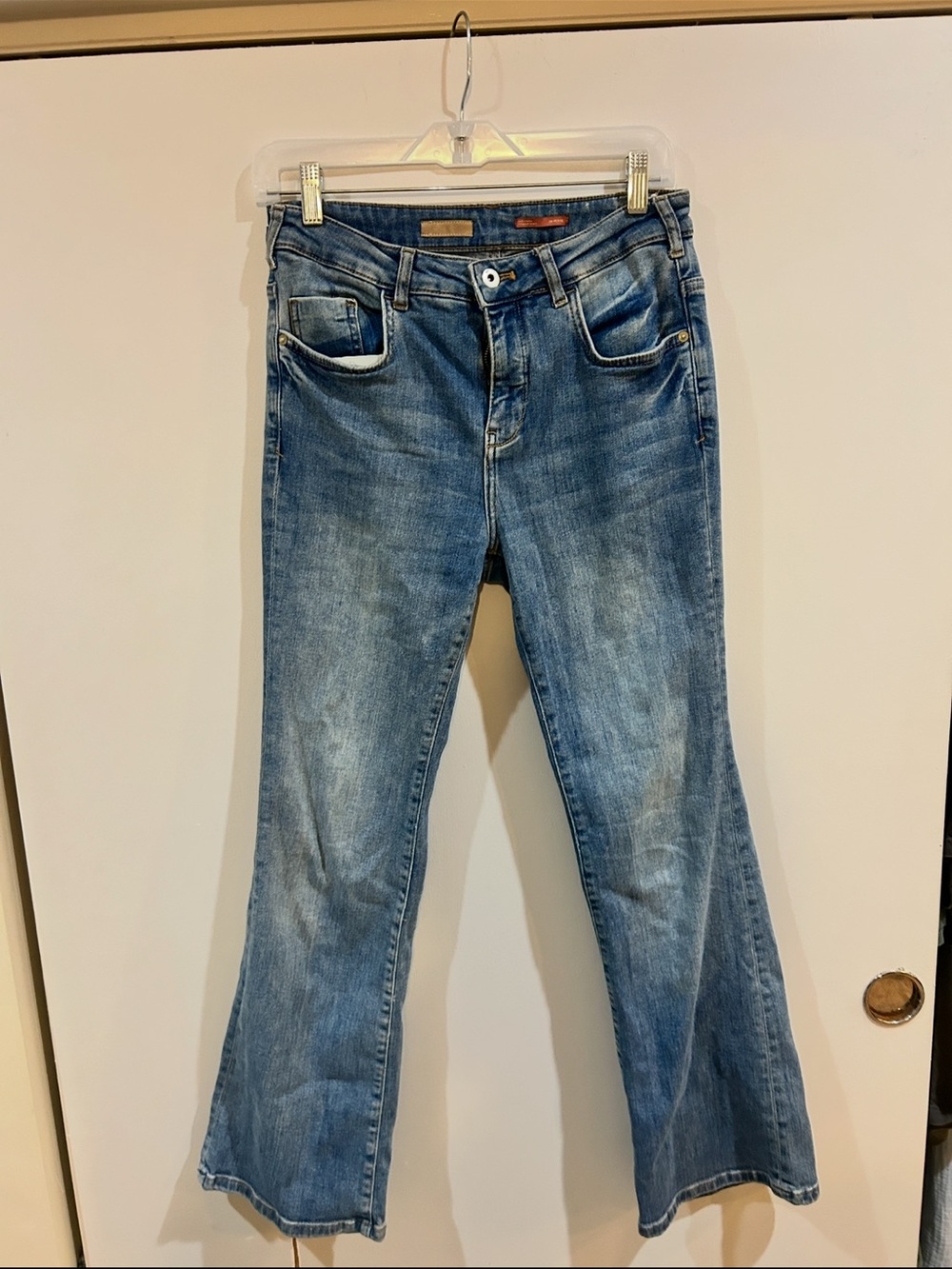 Pilcro Women's Flare Jeans in Faded Blue Denim